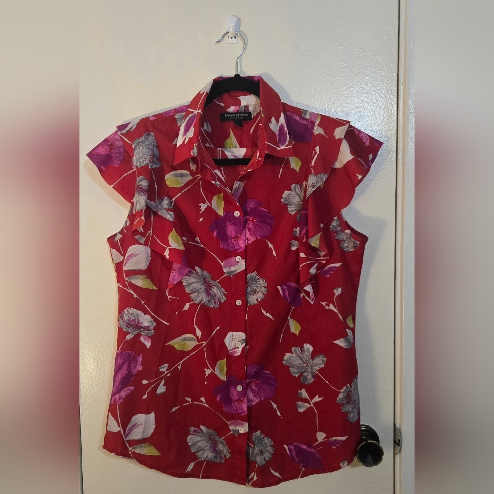 Banana Republic Red Floral Button-Down Shirt